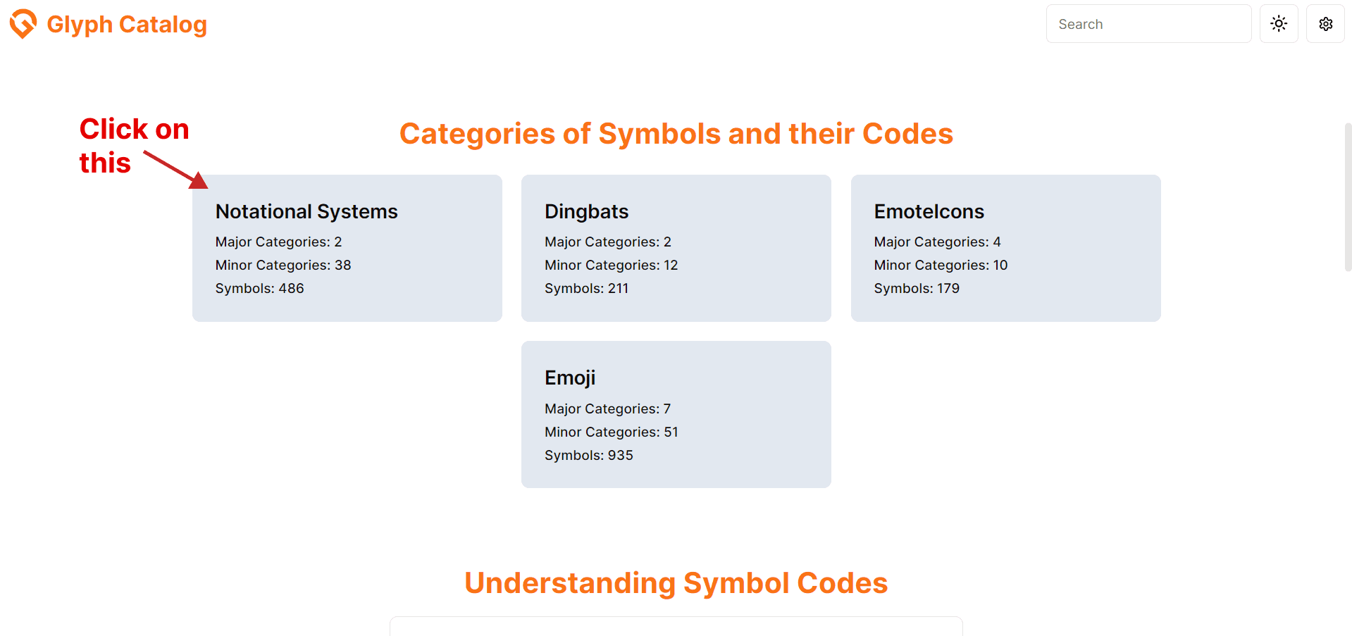 Screenshot of category table